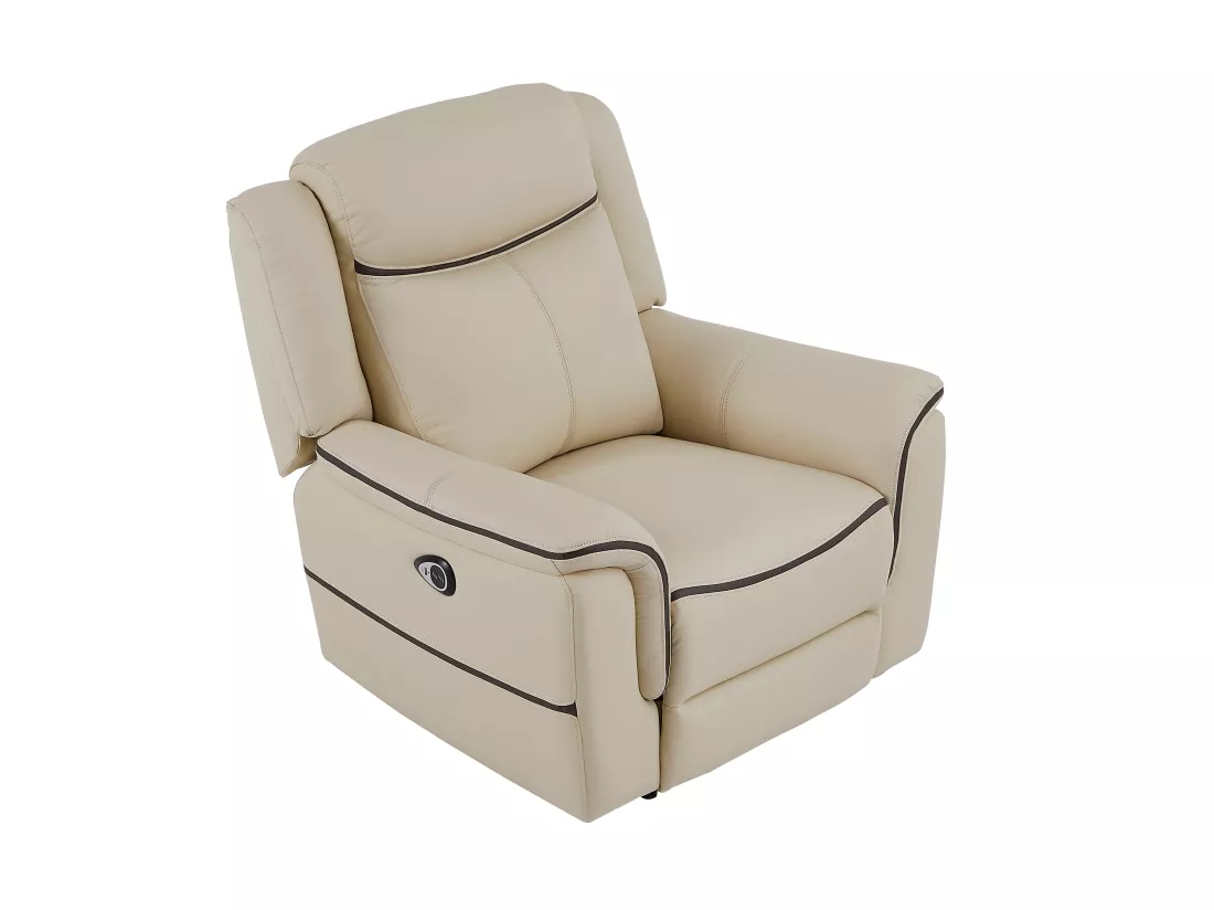 Canapé 3 places et fauteuil relax électrique en cuir beige ADELIO