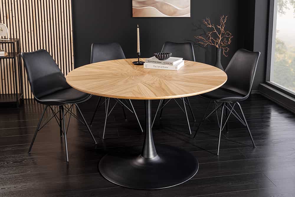 Runder Esstisch ATELIER 120cm natur Eiche schwarz Metall Säulenfuß