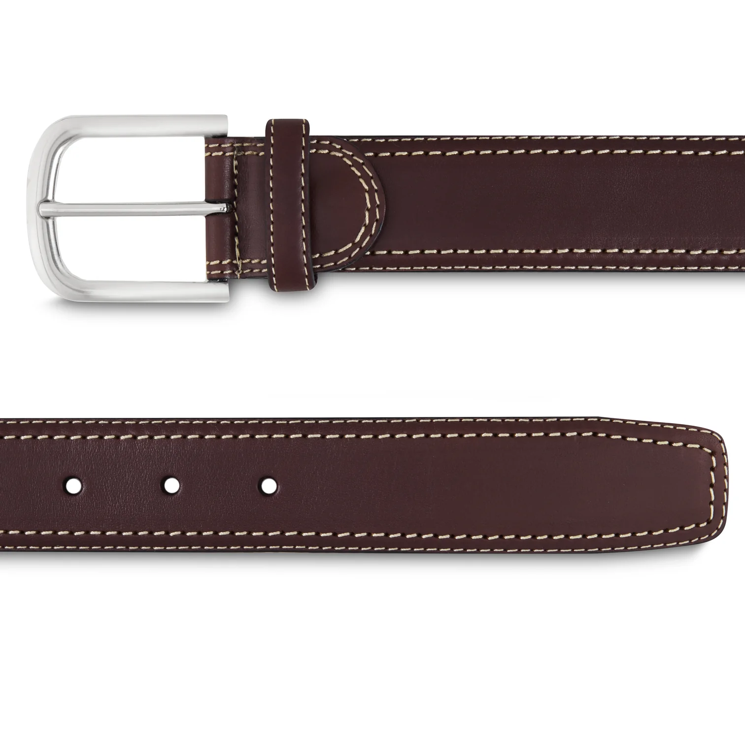 Ceinture cuir et surpiqûre contrastée marron