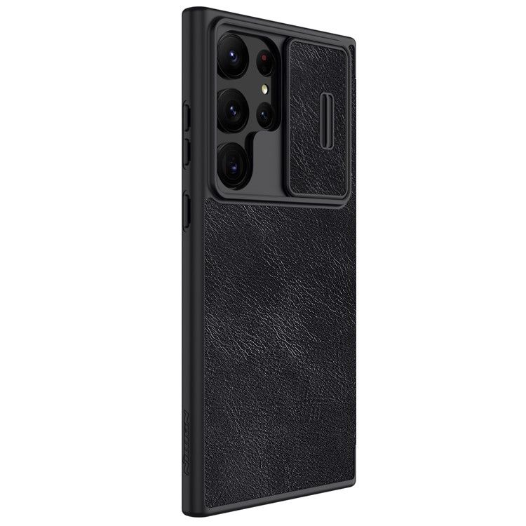 Samsung Galaxy S23 Ultra 5G Leder Tasche Cam-Slider Kameraschutz - Schwarz