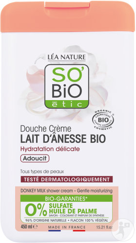 So'Bio Étic Douche Crème Lait D'Ânesse Bio Hydratation Délicate Adoucit Tous Types De Peaux 450ml