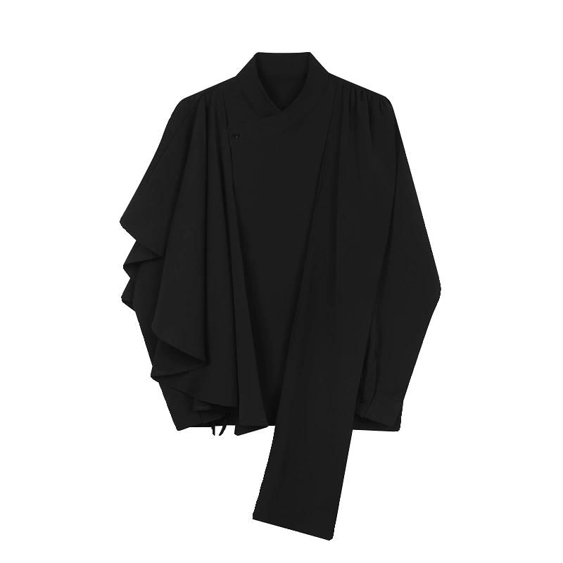 Adotuastic - Overhemd met lange mouwen, opstaande kraag, effen asymmetrisch geknoopt