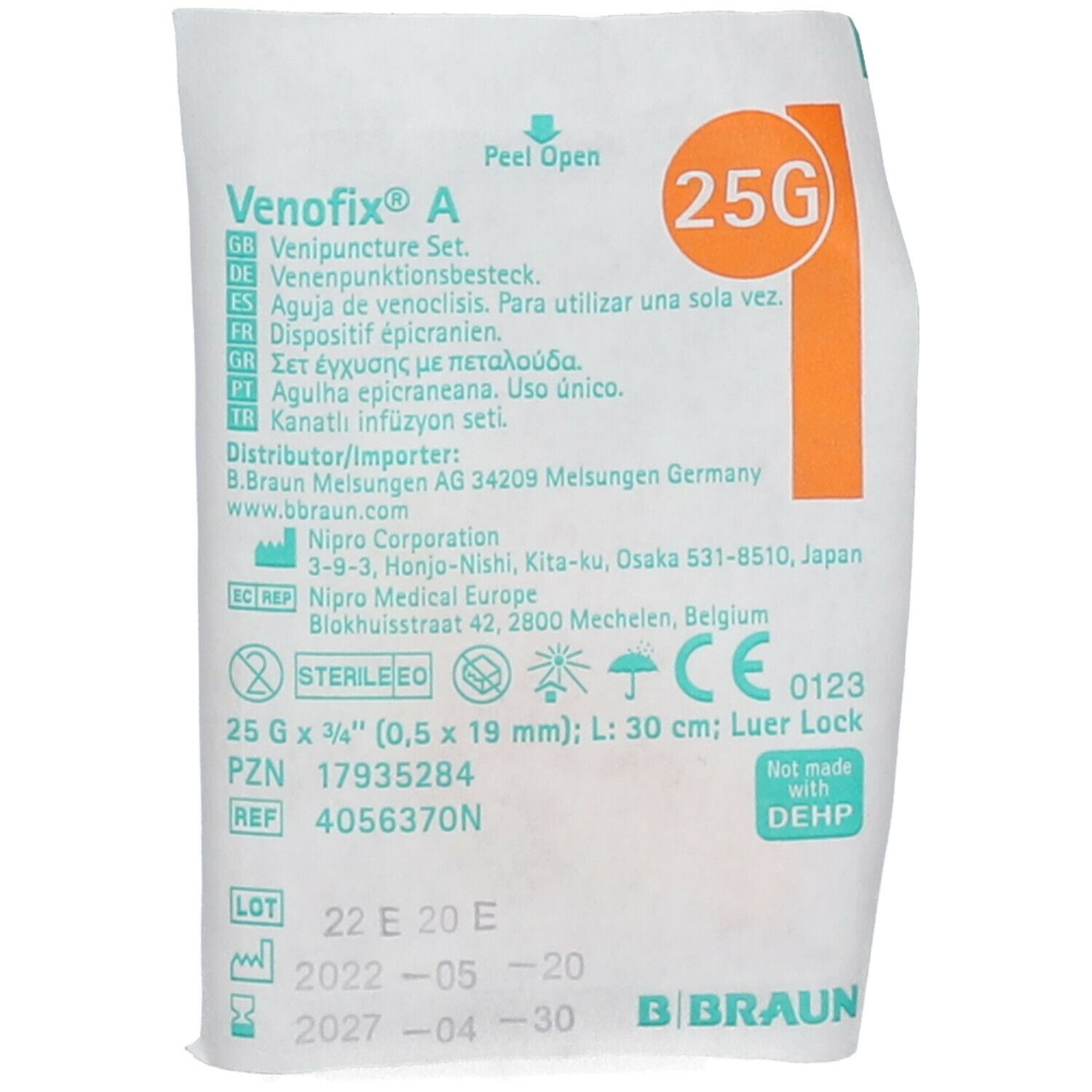 Venofix® Safety Venenpunkt 25 G 0,5x19 mm 30 cm orange