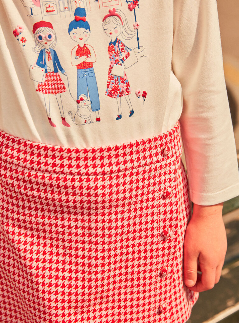 Jupe-short rose barbapapa et rouge à imprimé pied-de-poule