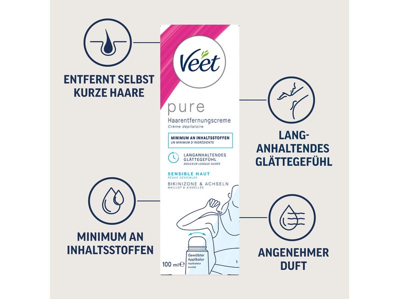Veet Enthaarungscrème Bikinizone & Achseln 100 ml Haarentfernungs-Creme für Bikinizone & Achseln