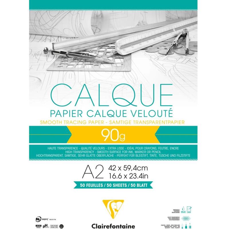 Papier Calque bloc collé 50F A2 90/95g