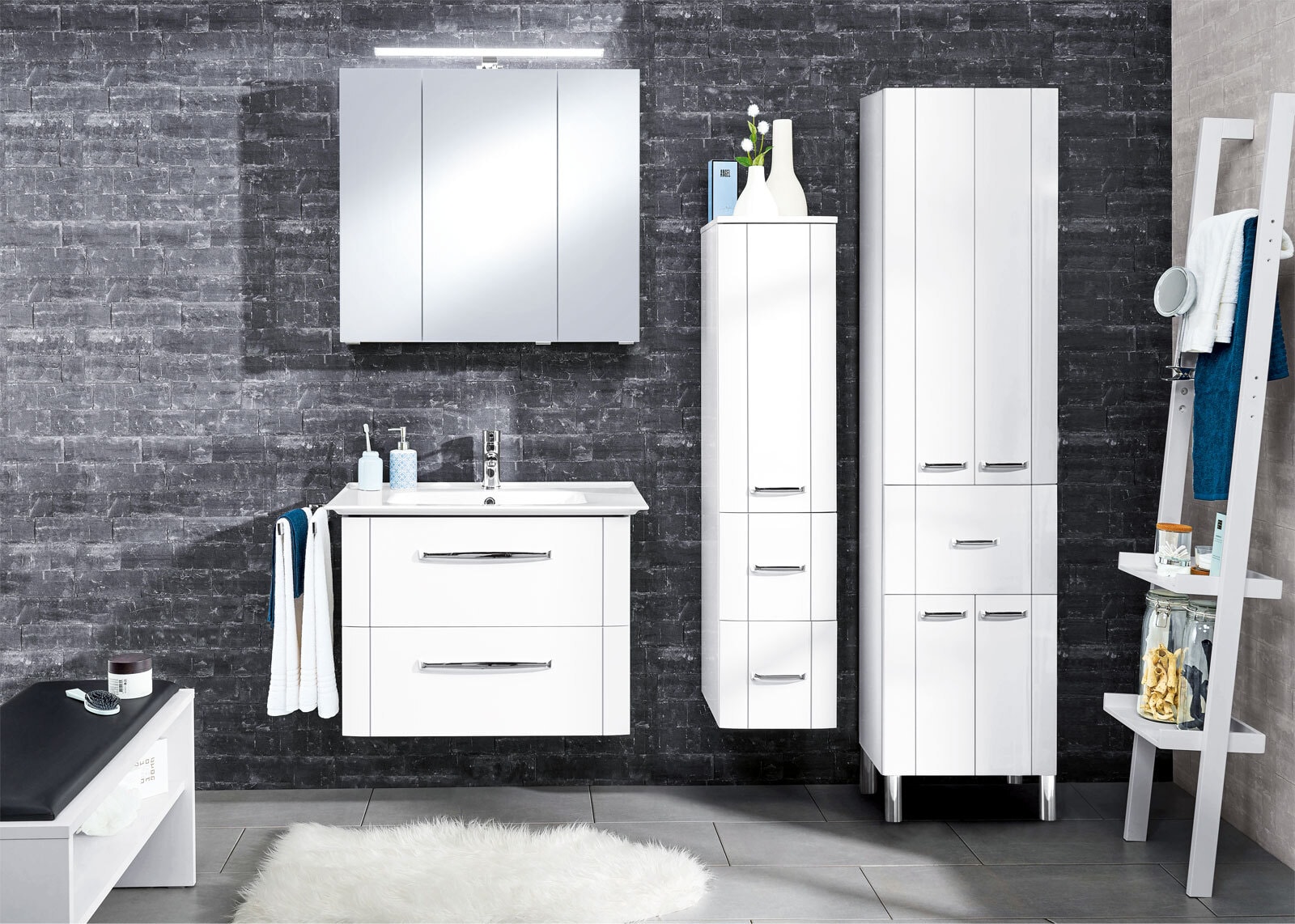 CASAVANTI Midischrank Lack Weiß Hochglanz ca. 30 x 130 x 38 cm