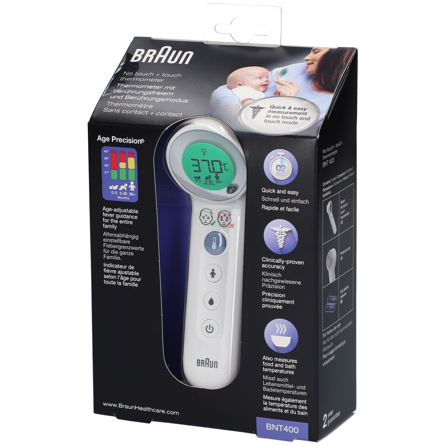 Braun Thermometer mit berührungsfreiem und Berührungsmodus