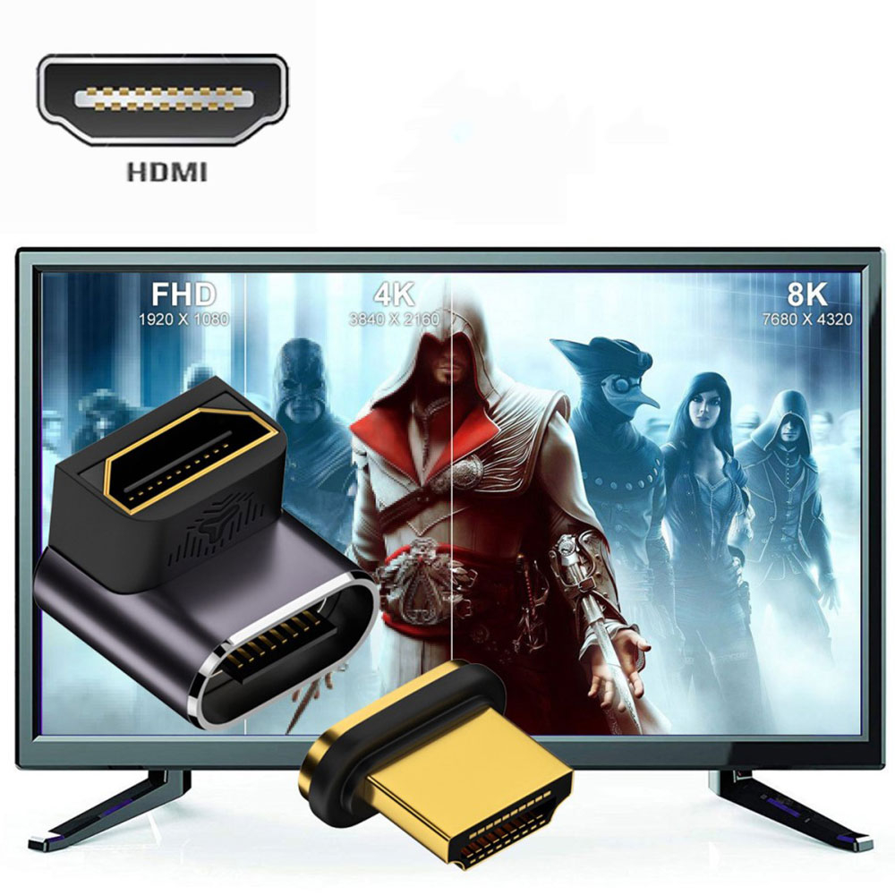 HDMI auf HDMI 8K@60Hz 90° Grad Winkel Adapter mit vergoldeten Kontakten - Grau