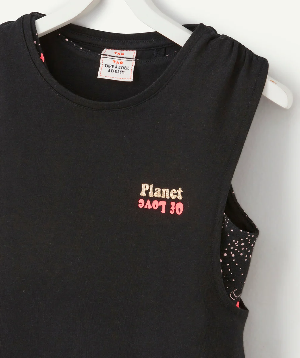 T-SHIRT 2 EN 1 FILLE AVEC BRASSIÈRE NOIR IMPRIMÉ ÉTOILES
