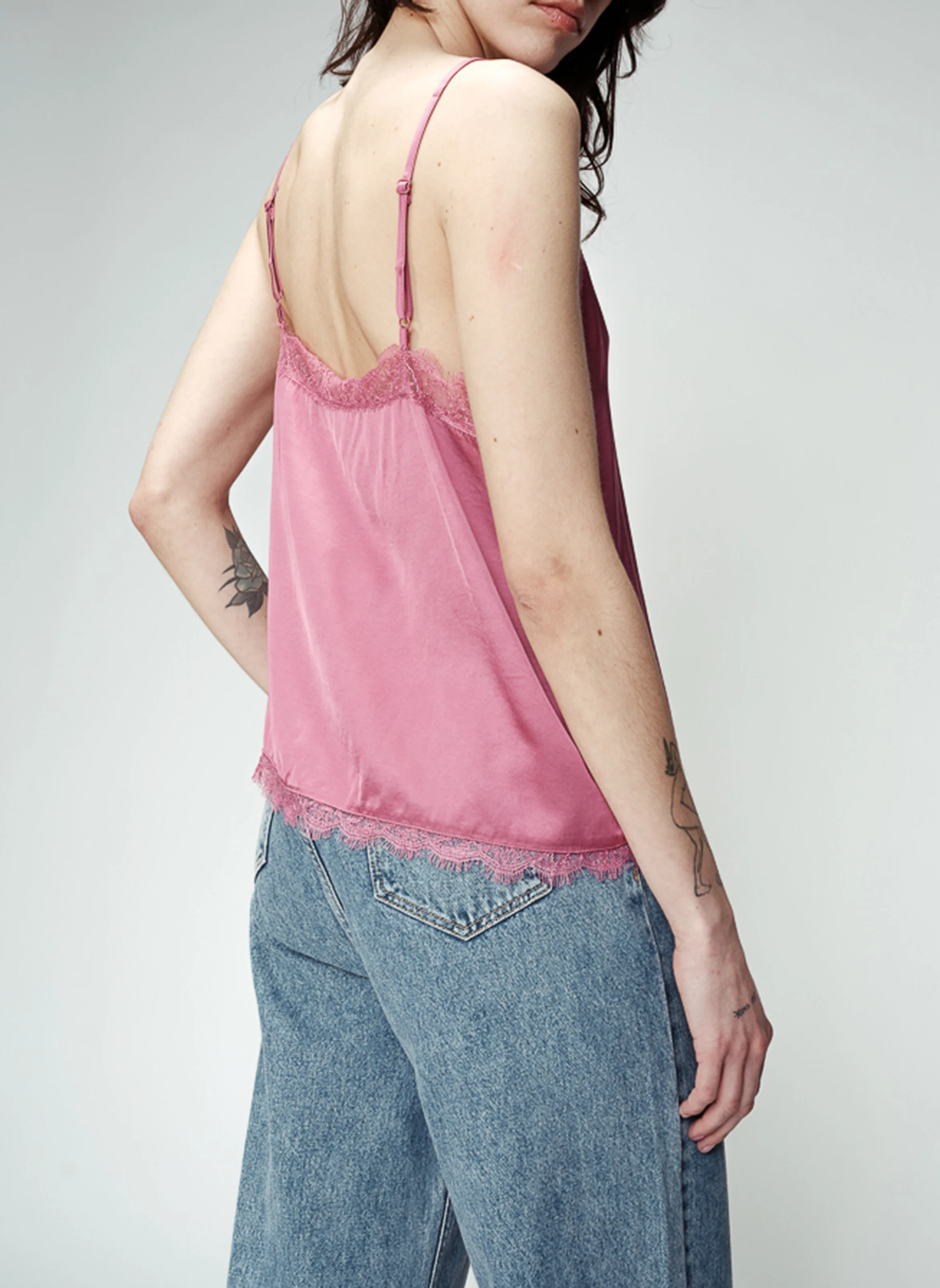 OMBRE - Caraco col V droit satiné | Rose