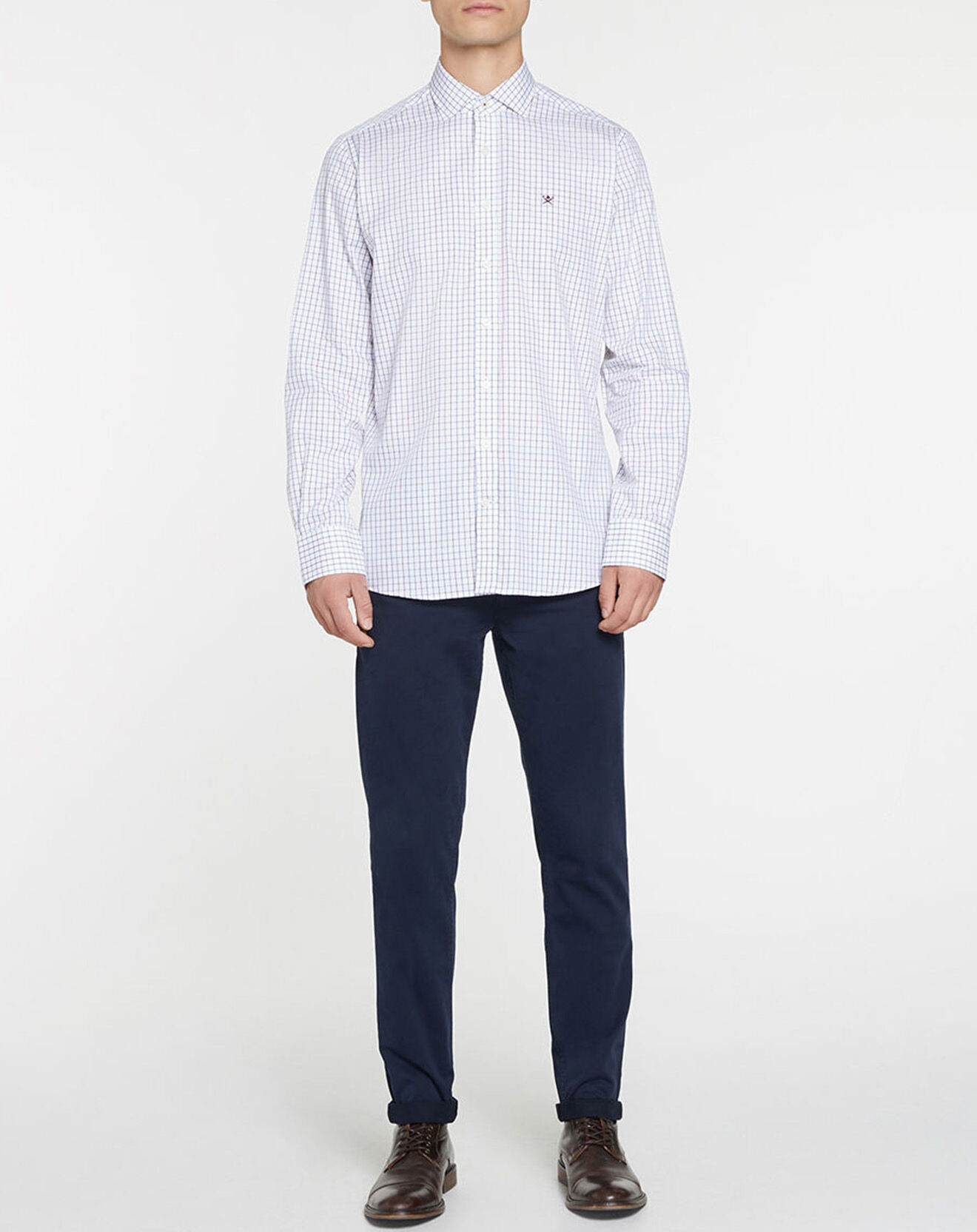 Hackett London Chemise Slim Fit à carreaux tricolores blanche