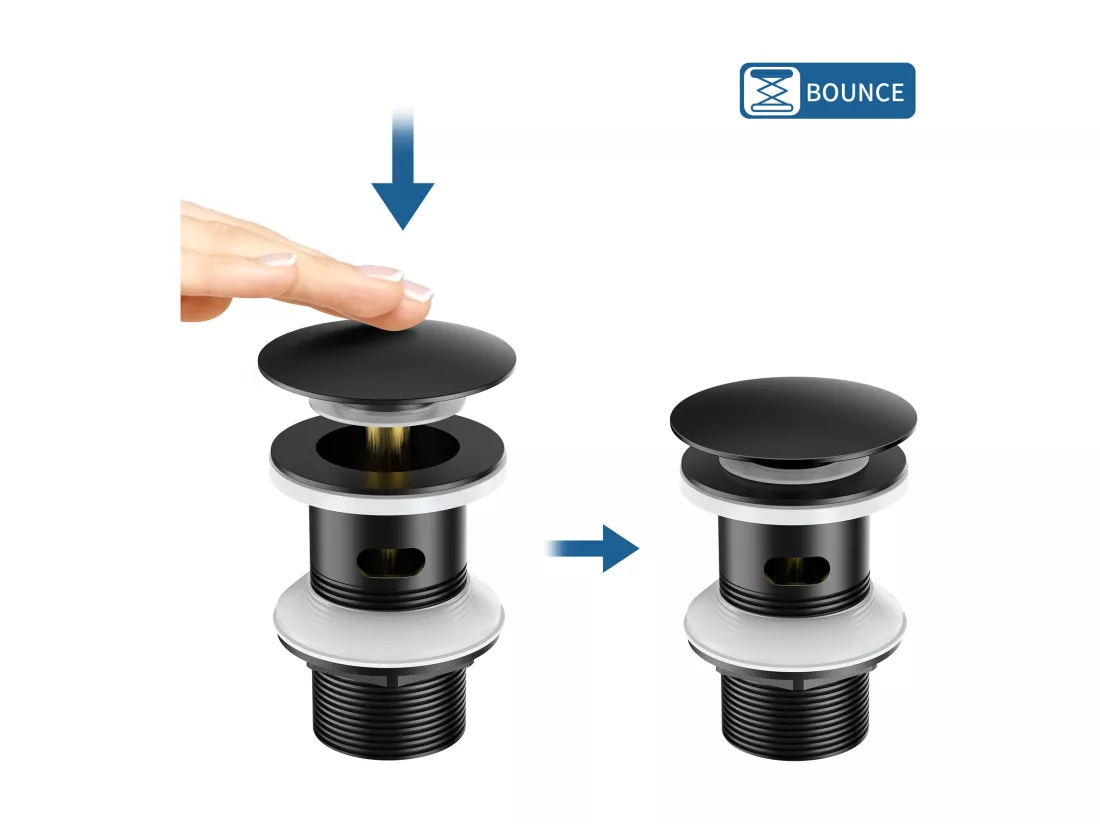 Mitigeur Robinet de Lavabo Cascade Noir Moderne Mitigeur Robinet Salle Bain+Bonde Lavabo Bonde Pop-up avec Trop-plein Automatique Universelle