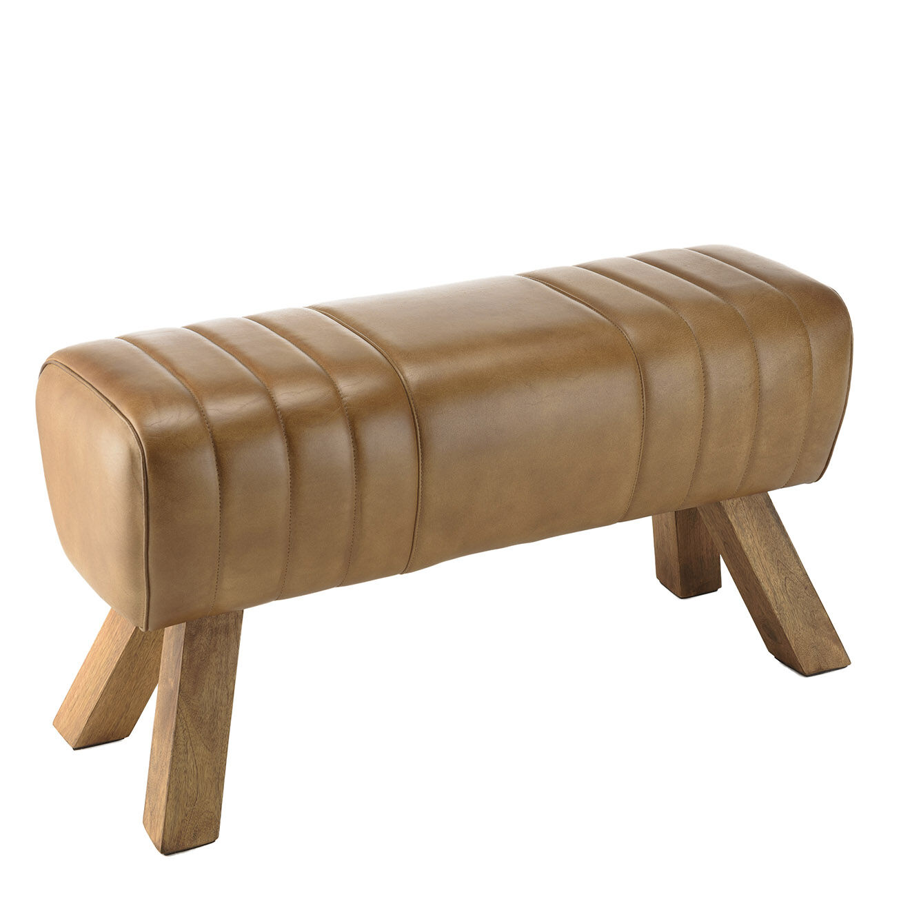 Macabane Banc matelassé en Cuir pieds inclinés en Manguier marron - 89x32x48 cm