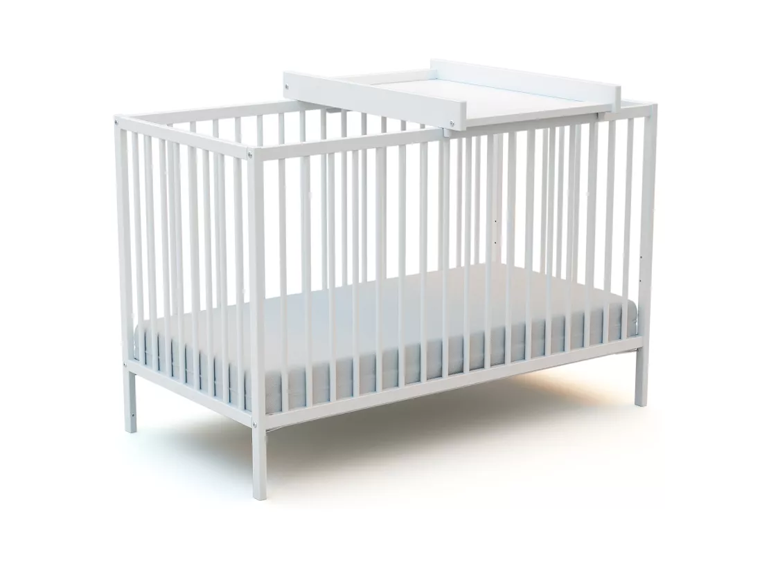 Lit bébé 60 x 120 cm avec plan à langer - Blanc