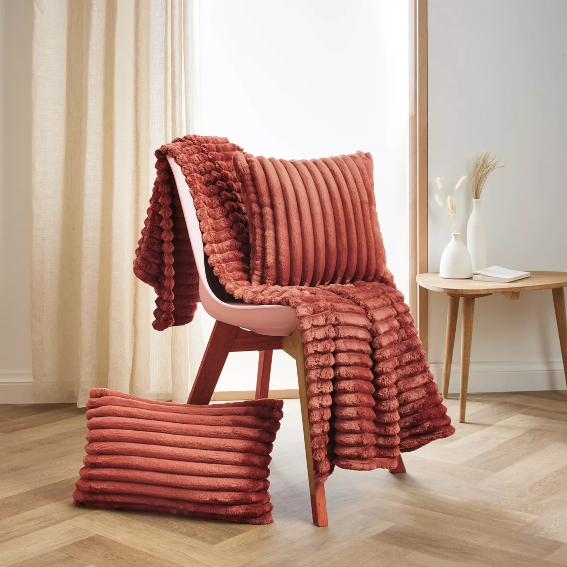 Housse de coussin carrée flanelle (40 x 40 cm) Dune Terracotta