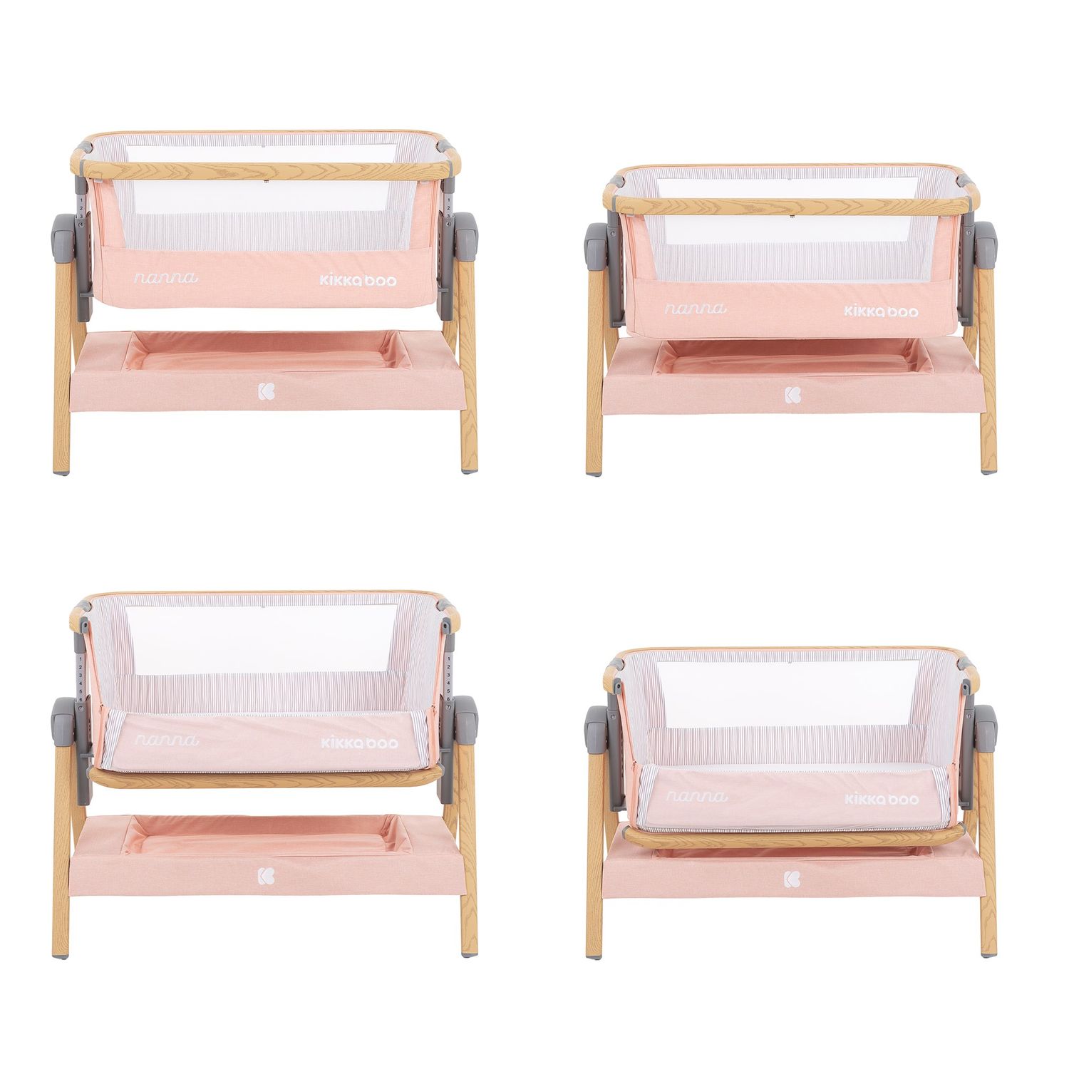 Kikkaboo Beistellbett Nanna Matratze höhenverstellbar Moskitonetz Räder Korb pink