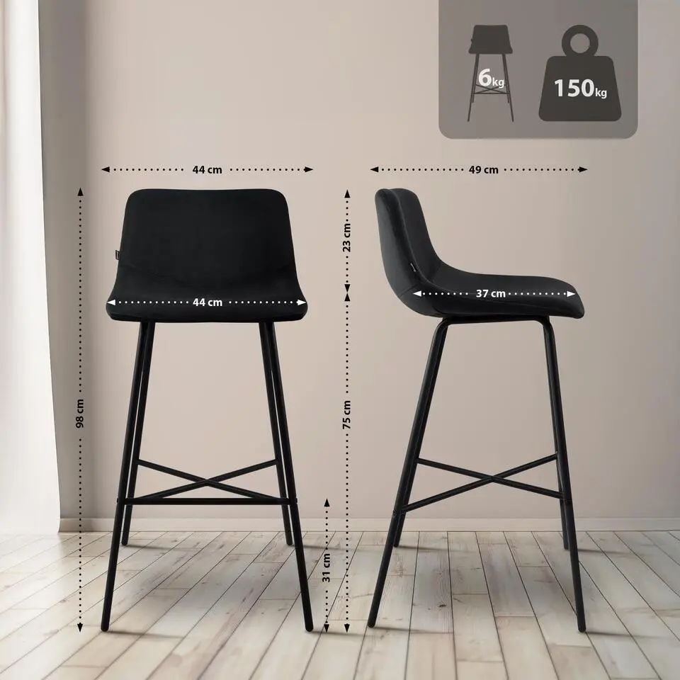 CLP Barkruk Altona zwart Frame - Fluweel - zwart