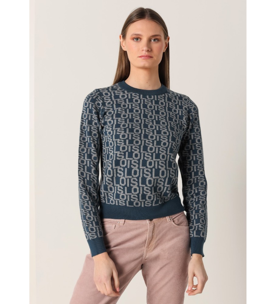 Camisa Lois Navy de gola redonda