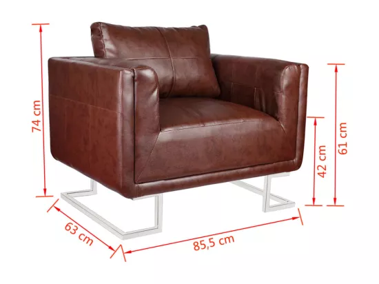 Fauteuil cube avec pieds chromés Marron Similicuir