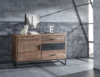 Kommode JOHNSON 40 x 118 x 77 cm Holz Akazie braun/grau