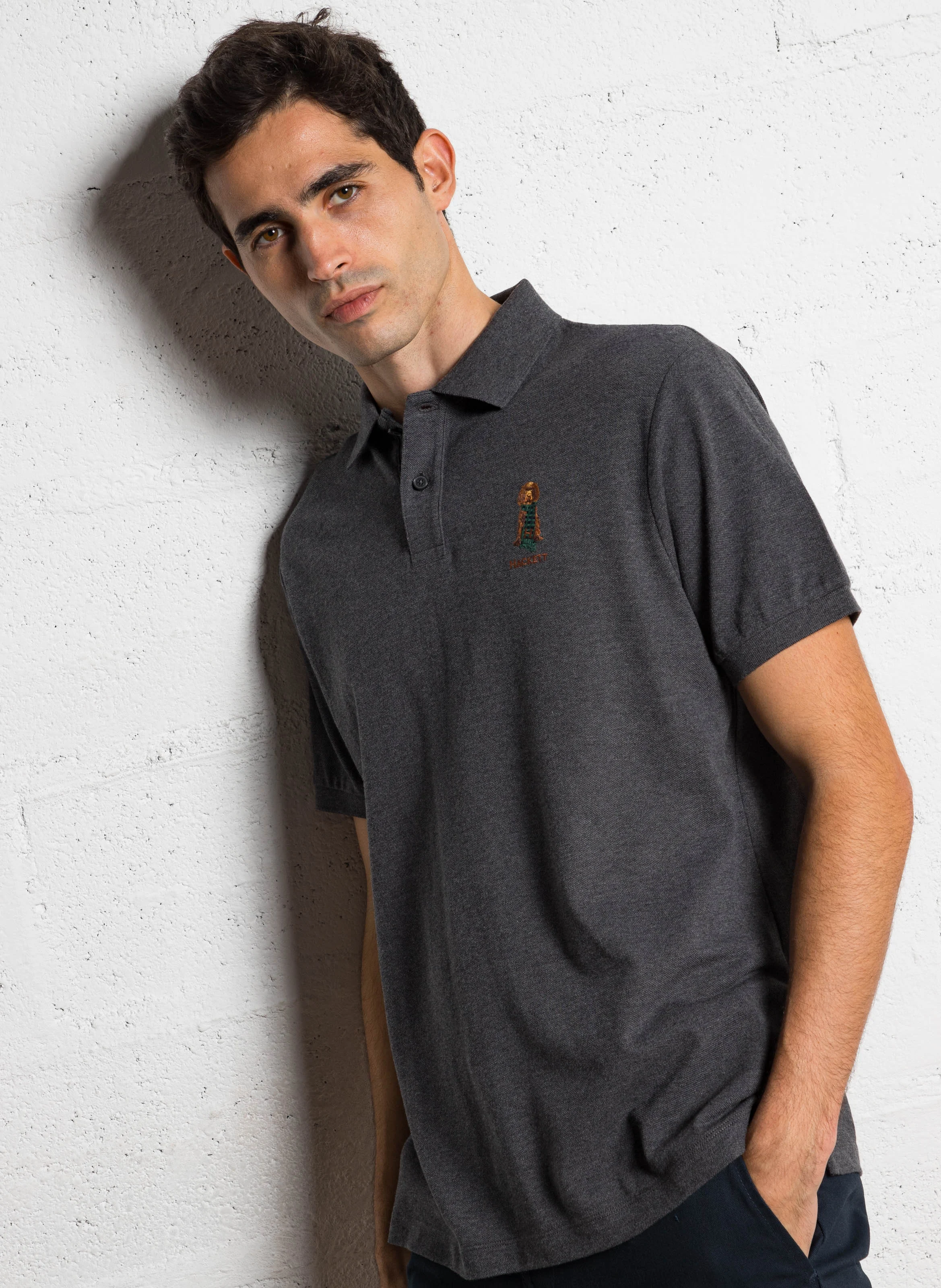 Polo brodé en coton | Gris