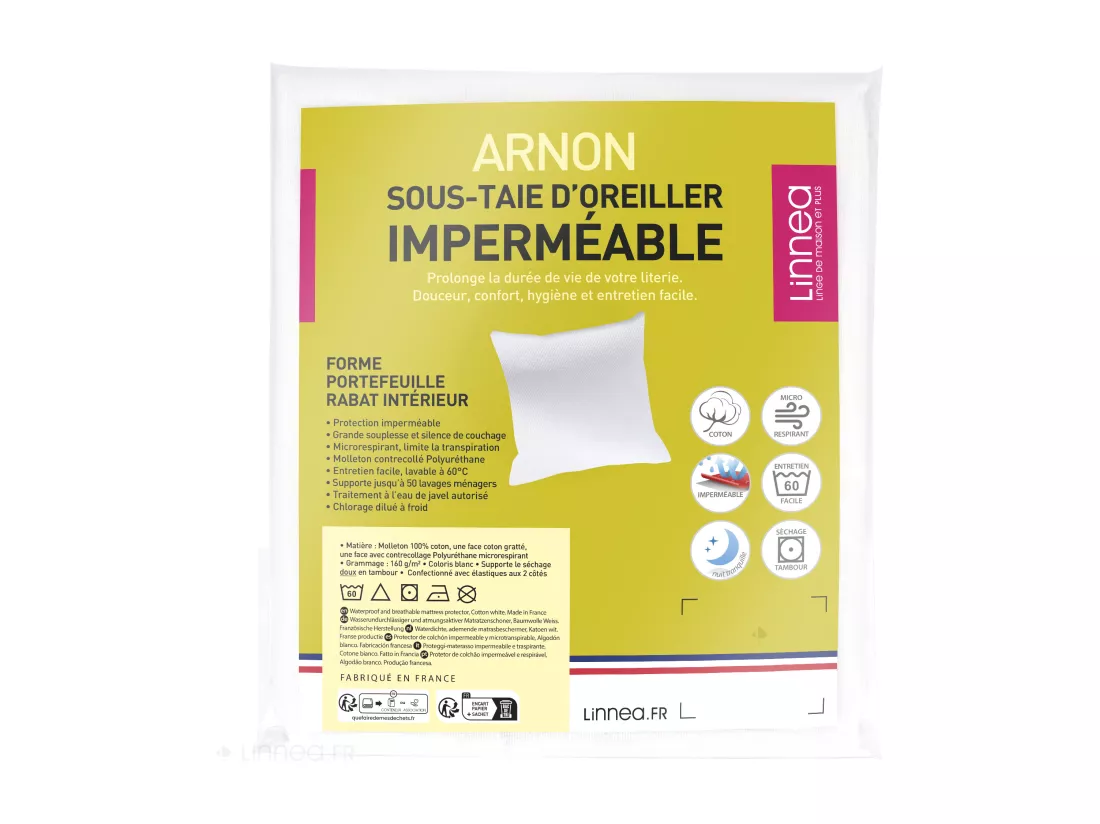Housse de protection d'oreiller imperméable 80x100 cm ARNON molleton coton contrecollé polyuréthane