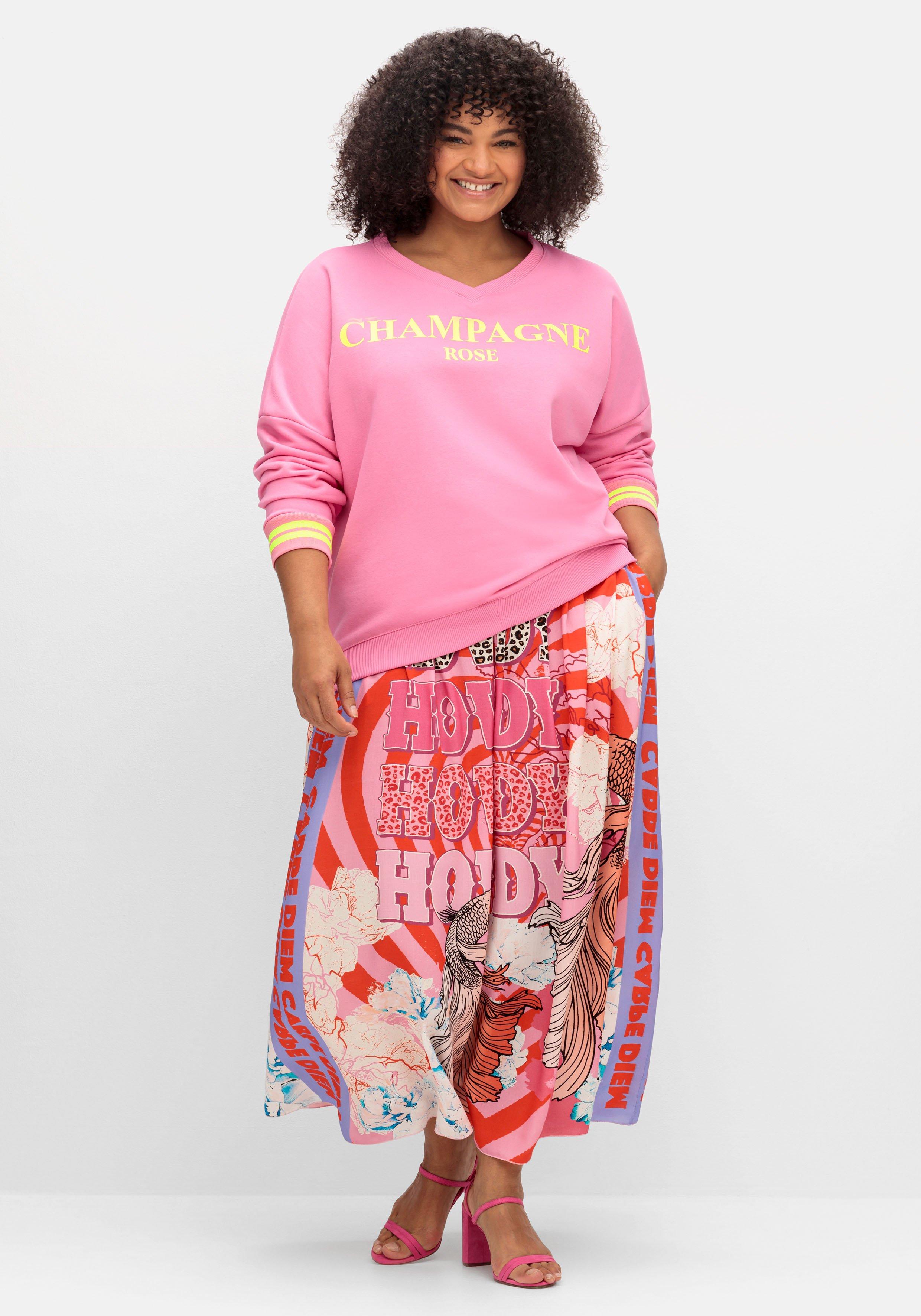 Sweatshirt mit Wordingprint und Streifenbündchen