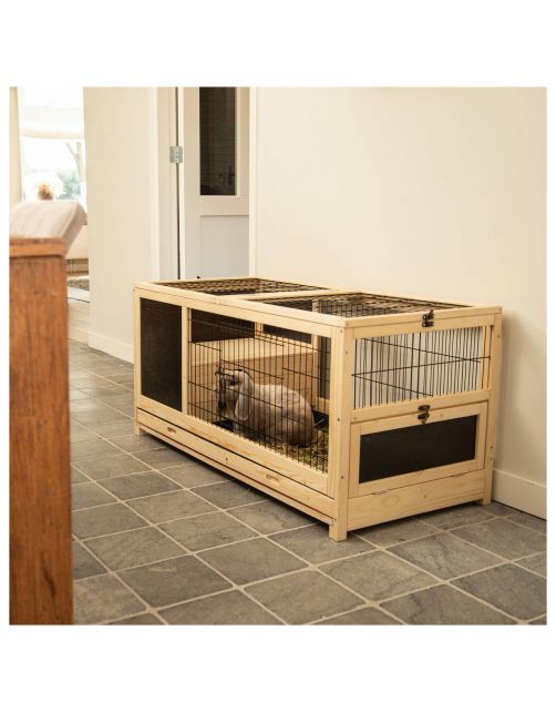Beeztees Konijnenkooi Jez - Dierenverblijf - 116x54x55.5 cm Zwart Blank