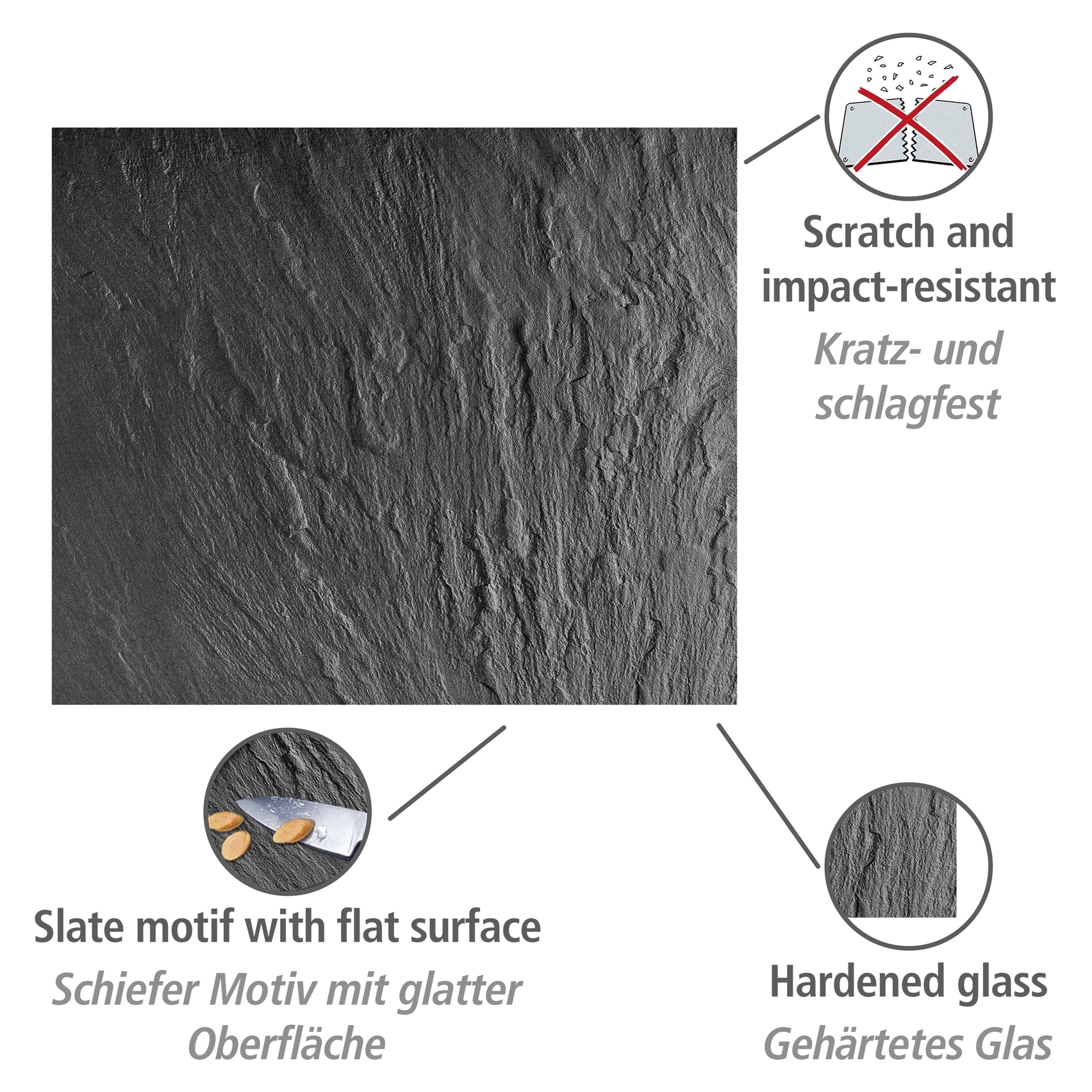 WENKO Küchenrückwand »Modell Schiefer« Spritzschutz für Herd oder Spüle in Schiefer-Optik, gehärtetes Glas
