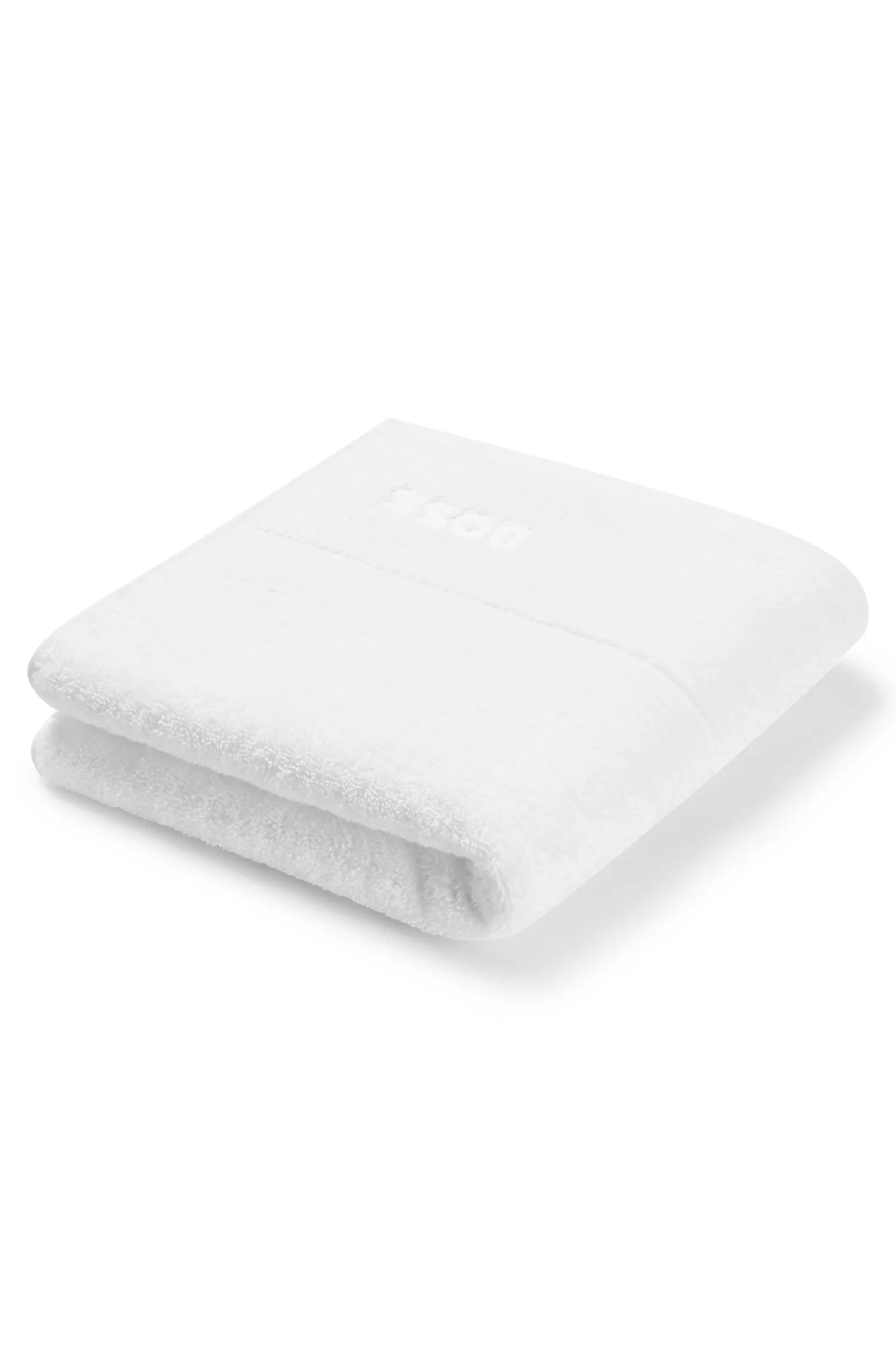Toalha de mão BOSS em algodão Aegean preto e branco com logotipo tonal.