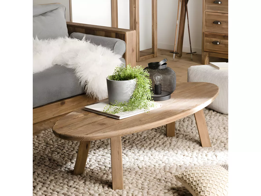 ANDRIAN - Table basse ovale marron bois Pin recyclé