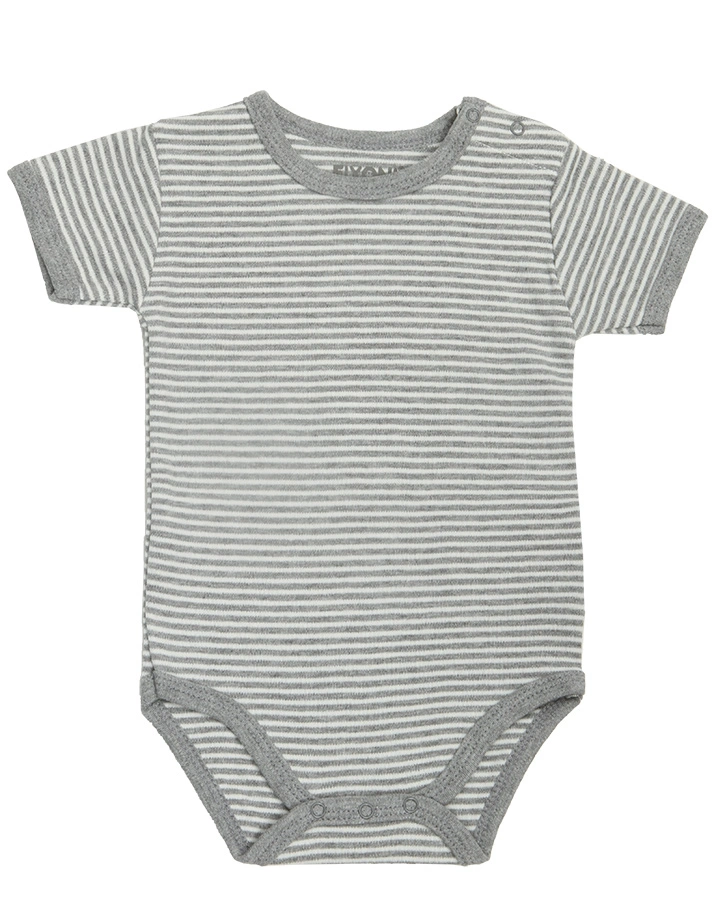 Kurzarm-Body BASIC gestreift in grau melange