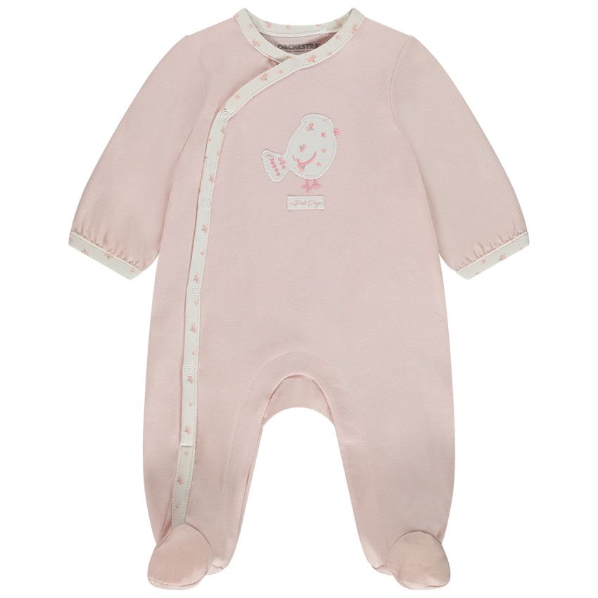 Dors-bien uni avec oiseau brodé pour bébé fille - Rose