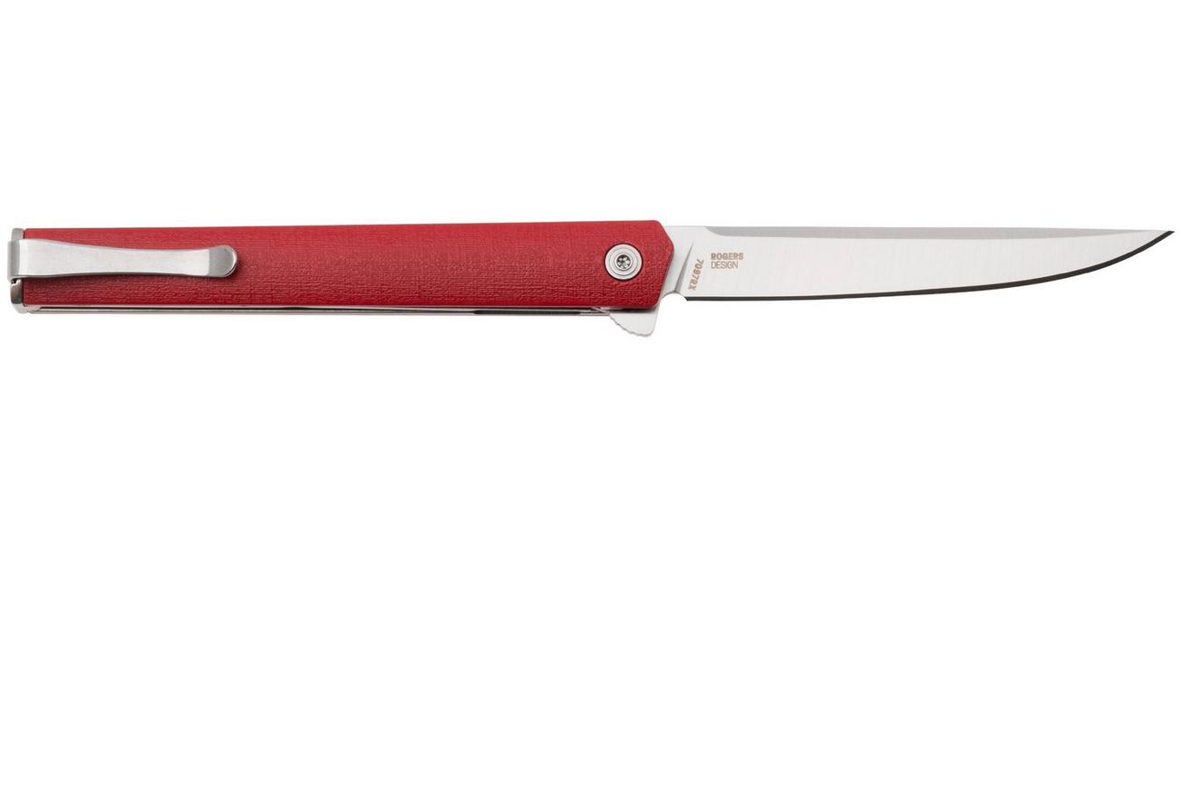 CRKT CEO Flipper 7097RX, Satin AUS-8, Red GRN zakmes, Richard Rogers design