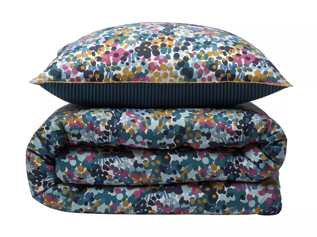 Parure de lit 2 personnes en coton 57 fils imprimé multico 260x240cm