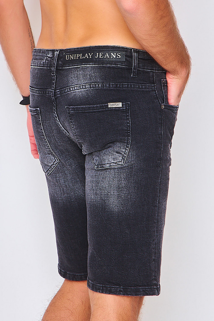 Bermuda noir en jeans zippé