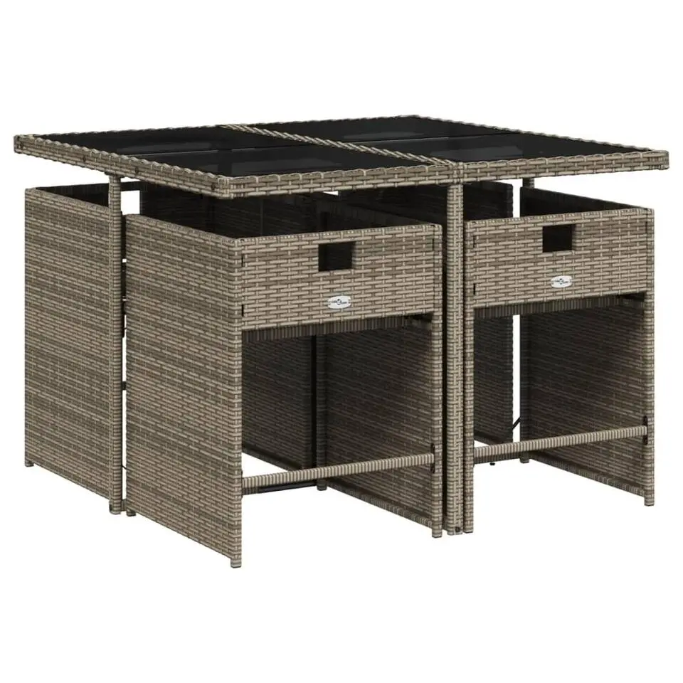 vidaXL - 5-delige Tuinset donkergrijs kussens - Grijs poly rattan - 110x106 cm