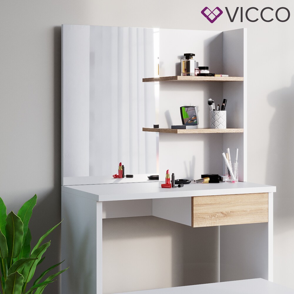 VICCO Schminktisch DEKOS Frisiertisch Kommode Kosmetiktisch Weiß Eiche Bank
