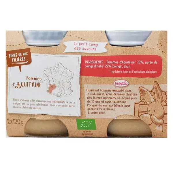 Babybio Frutas em Pot Cereal Maçã e Damasco Orgânico +4 meses 2 x 130g