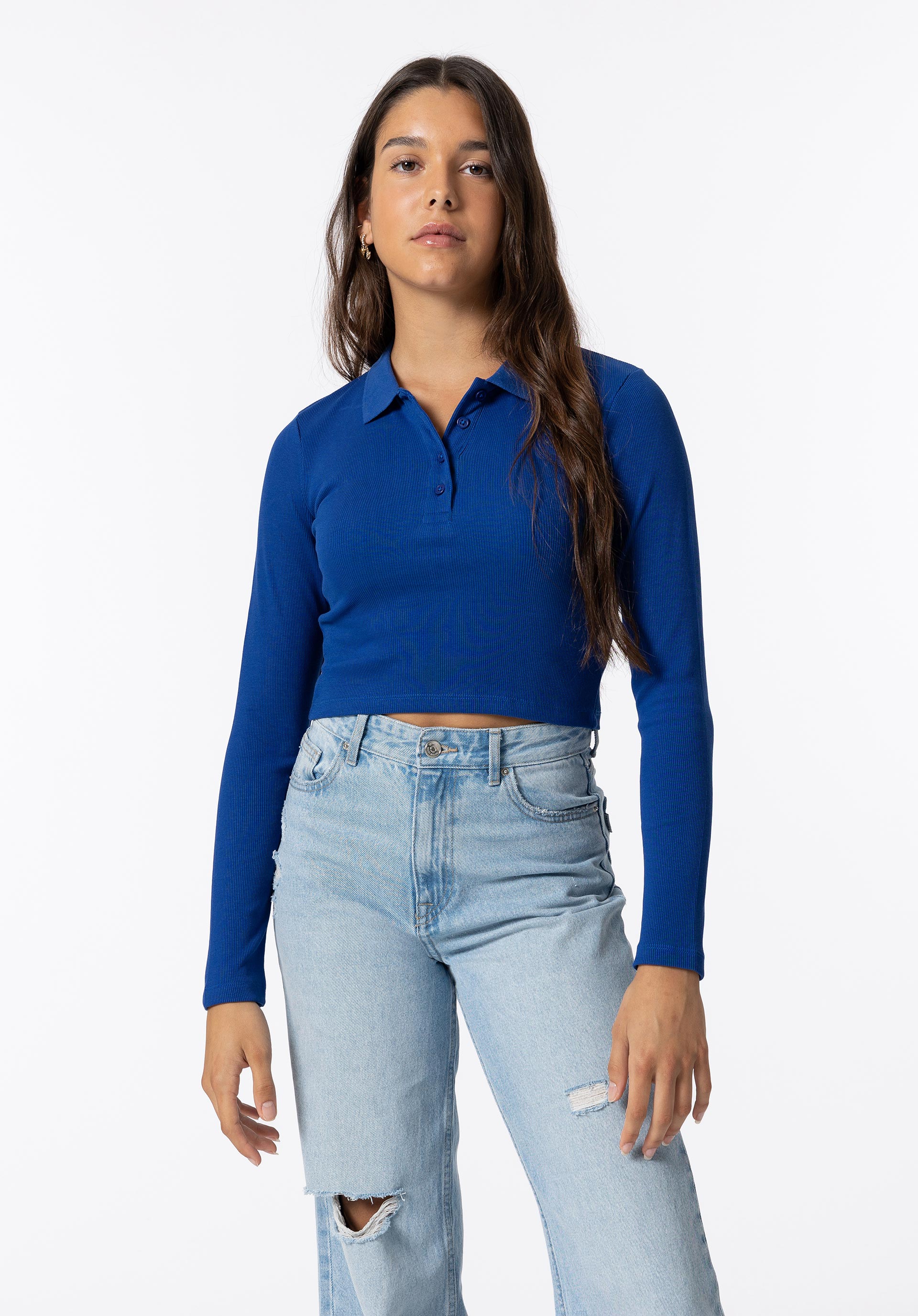 Polo Cropped de Manga Comprida