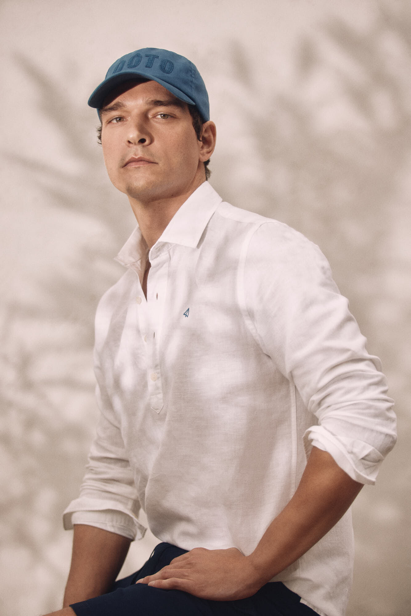 Camisa polo de linho de manga comprida - Branca