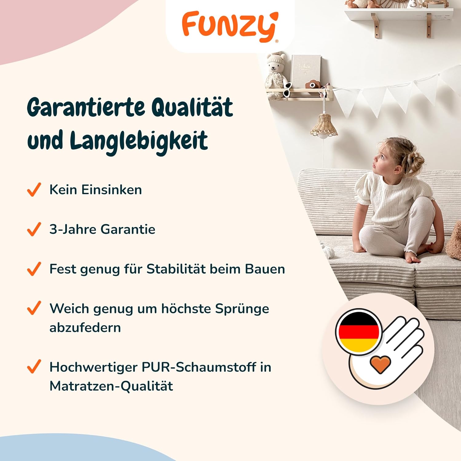 Funzy Spielsofa für Kinder - Das Original für kreatives Spielen, Modulare Spielcouch, Waschbarer Bezug, Robust und Langlebig, TÜV und Oeko-TEX 100 Zertifiziert mit 3 Jahren Garantie, Cord Koala Grau