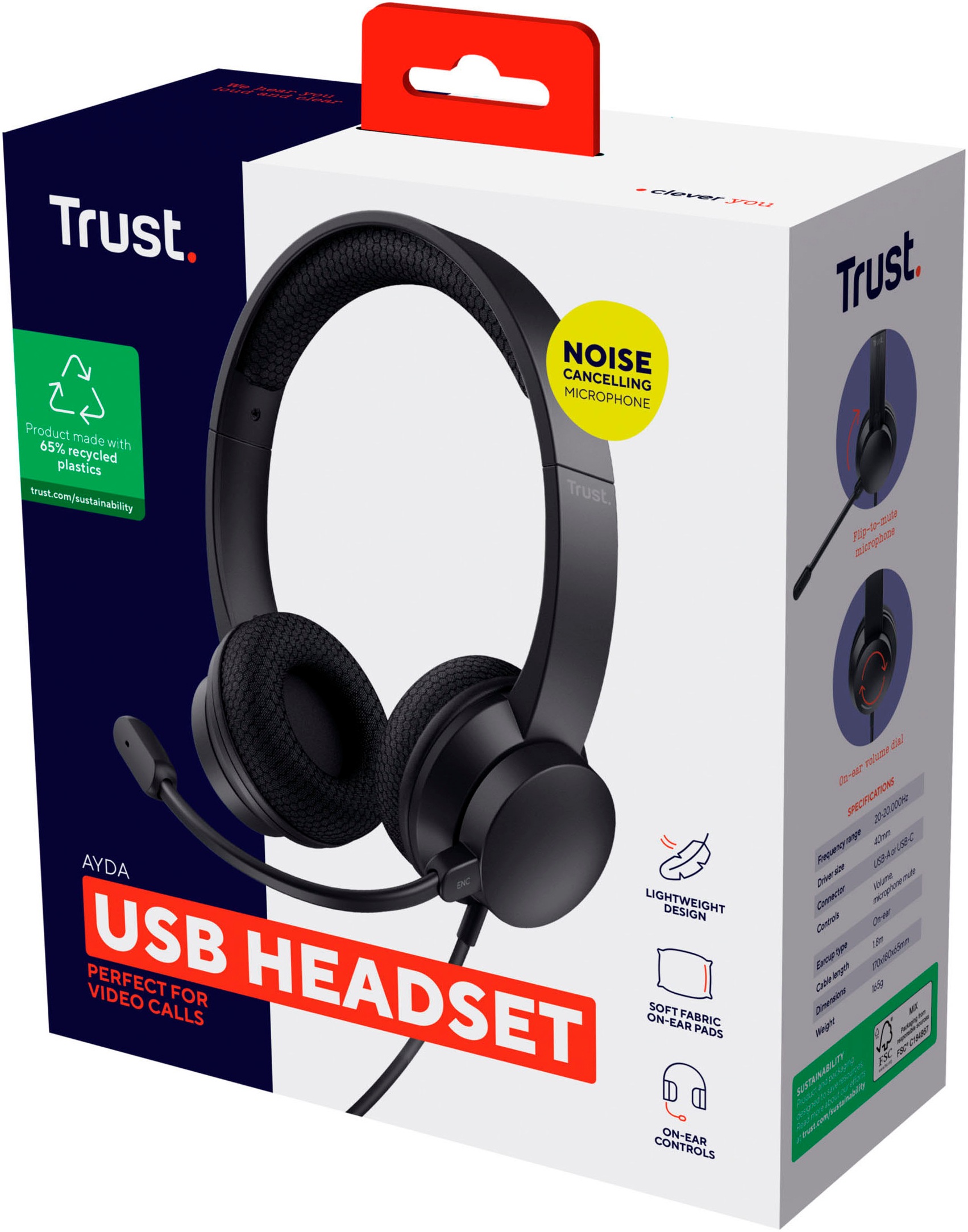 Trust Gaming-Headset »Ayda USB-ENC-Kopfhörer für PC« Freisprechfunktion | Rauschunterdrückung | Stummschaltung