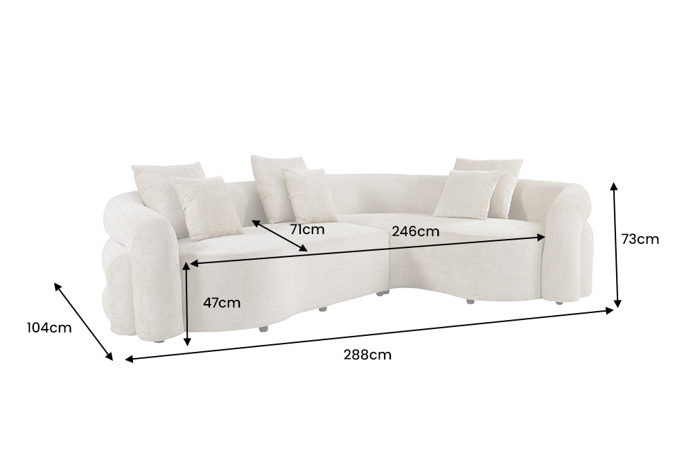 Retro Wohnlandschaft VOGUE 290cm beige Chenille XXL-Sofa organische Form inkl. Kissen