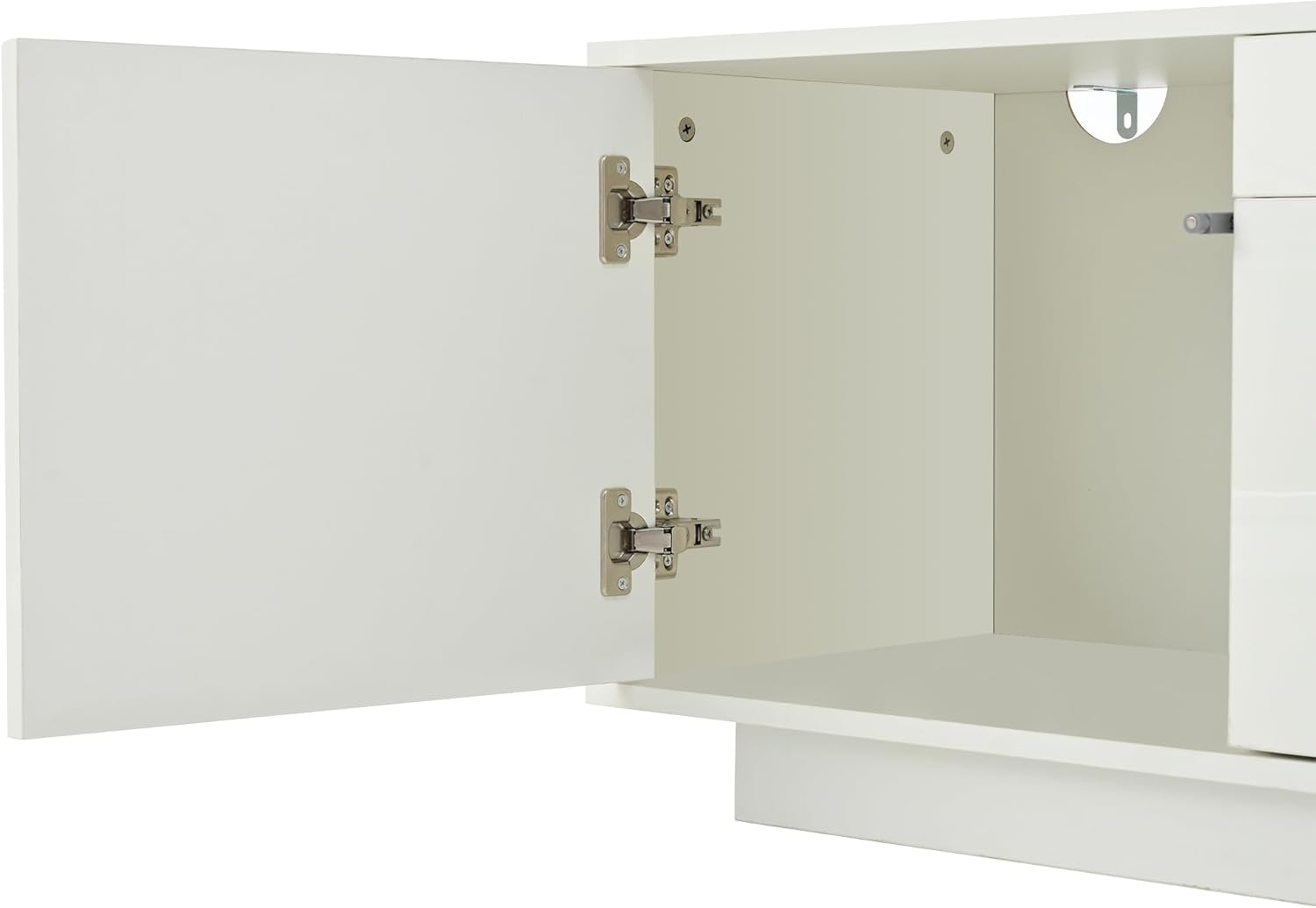 Merax TV-Schrank mit LED-Licht, Fernsehtisch Hochglanz, Modern TV Lowboard Board Schrank mit 2 Türen, 2 Schubladen, Offene Fächer, TV-ständer für Fernseher bis zu 75 Zoll, für Wohnzimmer, 180cm, Weiß