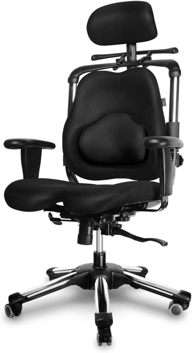 Bandscheiben Bürostuhl - ZEN-LS - Unterstützung der Lendenwirbelsäule mit Lordosenstütze - Sitzen bis zu 12H - INNOVATIVE orthopädische Bürostühle - Office Chair - 1,50m - 1,95m - Schwarz