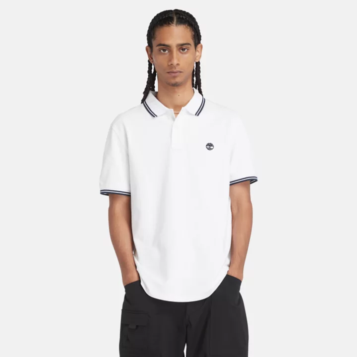 Polo à liseré en piqué pour homme en blanc