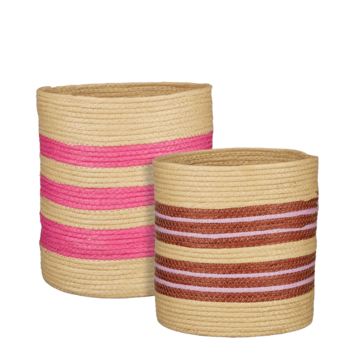 Mand rond bruin fuchsia h32,5xd28,5 cm