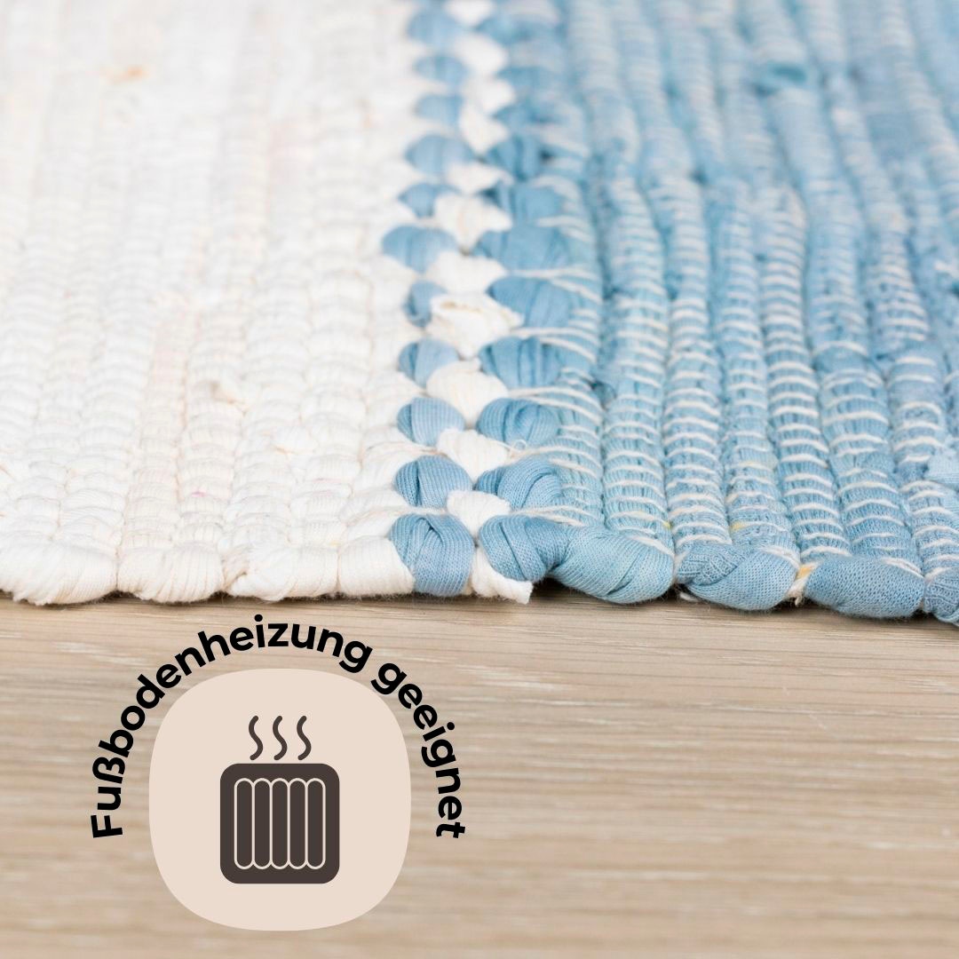 GOODproduct Teppich »Benja« rechteckig 10 mm Höhe Handweb Teppich, gestreift, 90% Baumwolle, handgewebt, mit Fransen.